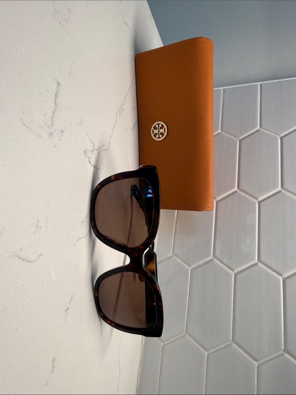 Tory Burch Tortoiseshell Sunglasses with Orange Case